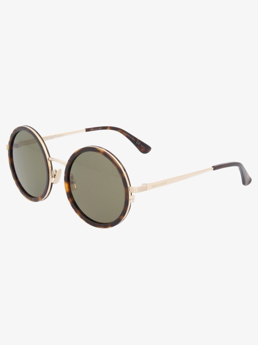Saint Laurent Tortoiseshell and Gold Round Sunglasses with Green Lenses